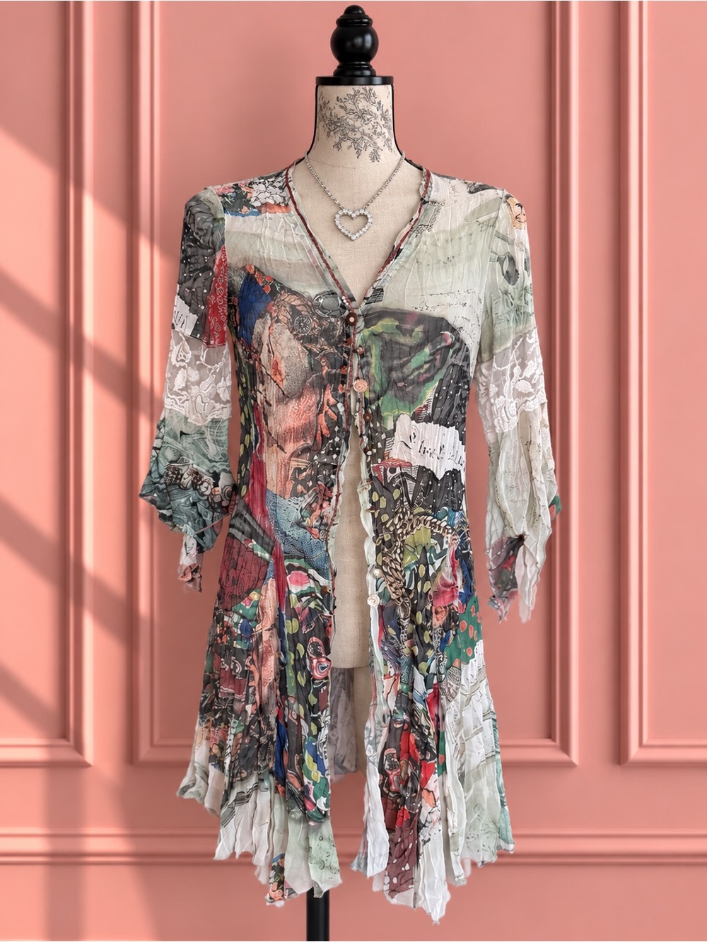 Elisa Cavaletti Boho Multi-Color Long Sleeve Patchwork Blouse